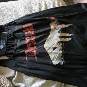 Black Graphic Tank Top with Red and Cream Design SOLD